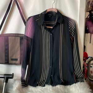 Multi-color Stripped Women Long Sleeve Button Up Blouse